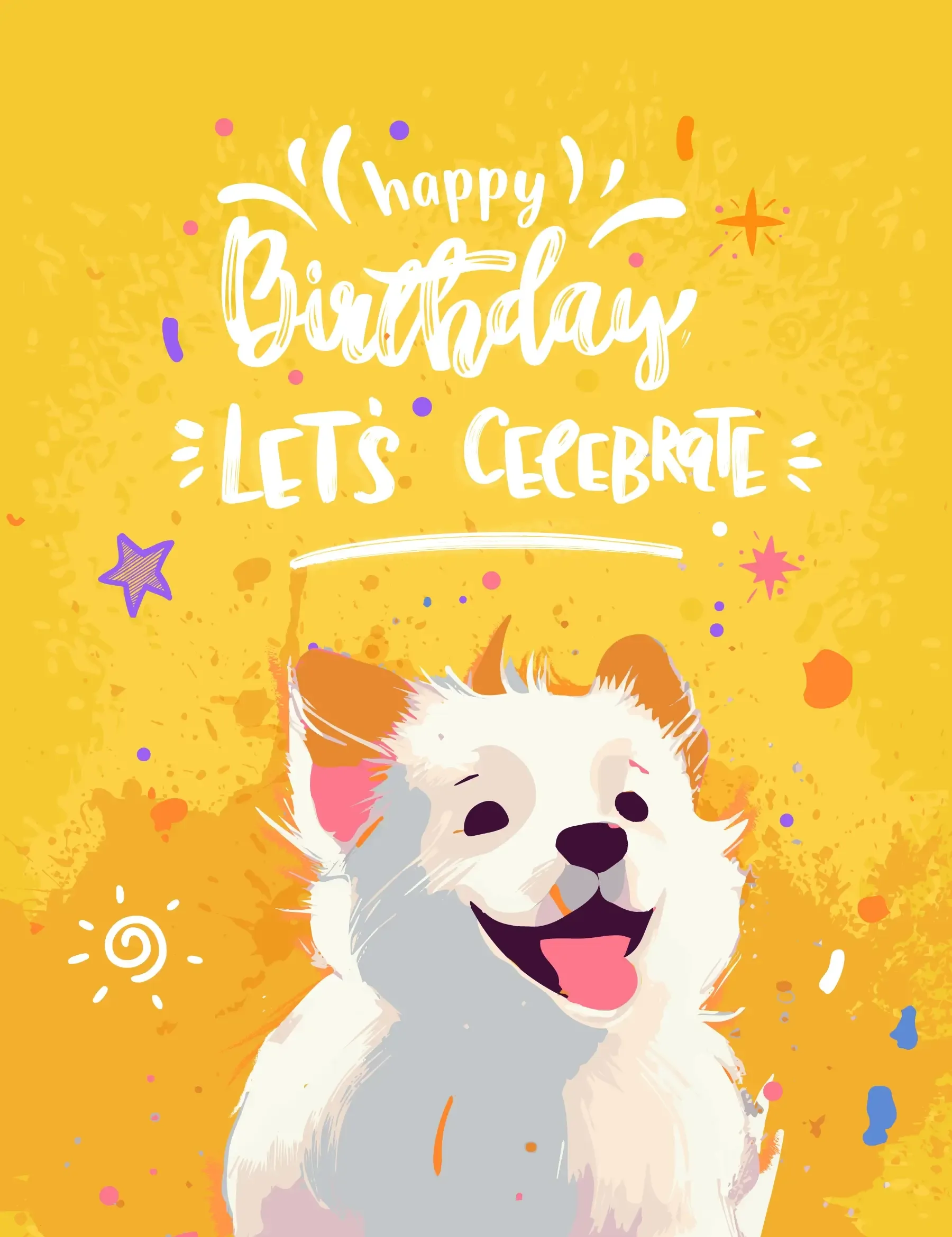 Happy Birthday Card Dog Yellow